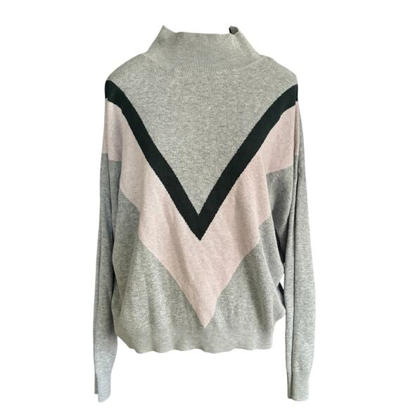 Old Navy Women’s Large Gray Colorblock Chevron Pullover Sweater Cotton Cozy - Picture 1 of 8